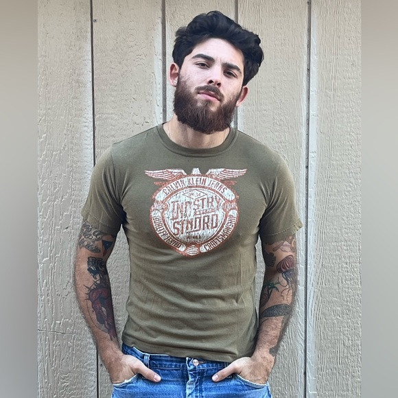 Vintage 90s Men’s Army Green Calvin Klein Graphic T-Shirt - Picture 1 of 9